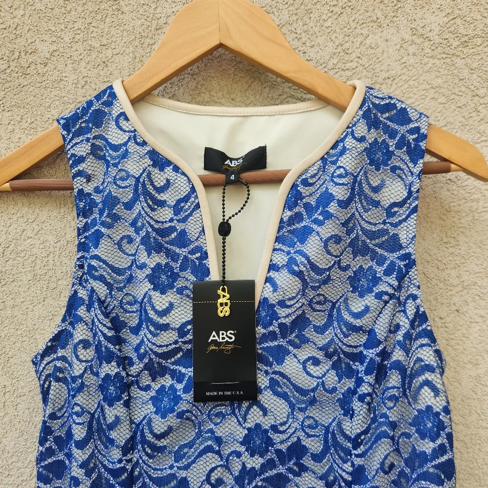 ABS Allen Schwartz Women's Dress Size 4 Blue Floral Lined Classic NWT Made USA - Picture 2 of 10